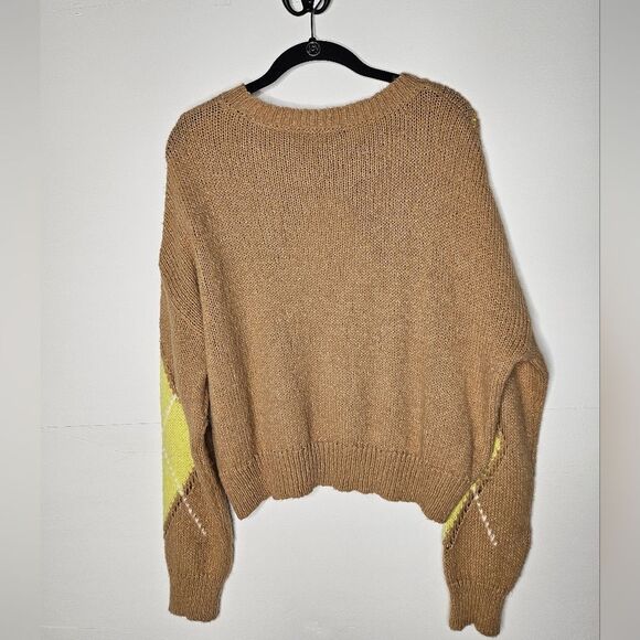 Stradivarious Preppy Argyle Drop Shoulder Crewneck Sweater Semi Cropped Size M - Picture 7 of 7